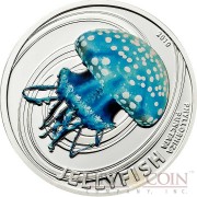Pitcairn Islands WHITE SPOTTED AUSTRALIAN JELLY FISH series JELLY FISH $2 Partly colored Silver coin 2010 Proof 